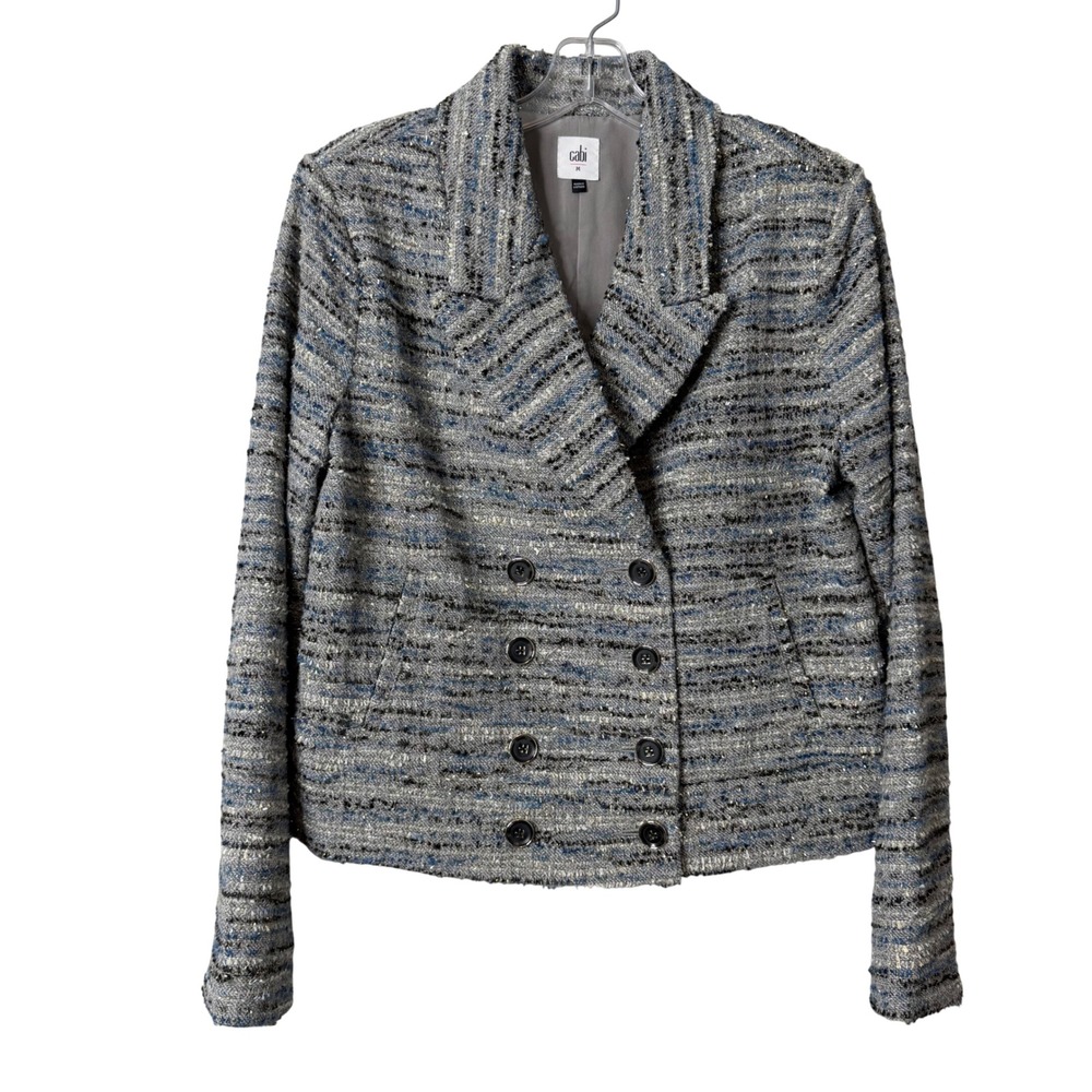 Cabi Radianca Jacket Womens Medium Blue Grey Tweed Double Breasted Blazer 4676